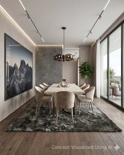 Feizy Indochine 4550F Green plush area rug in dining room