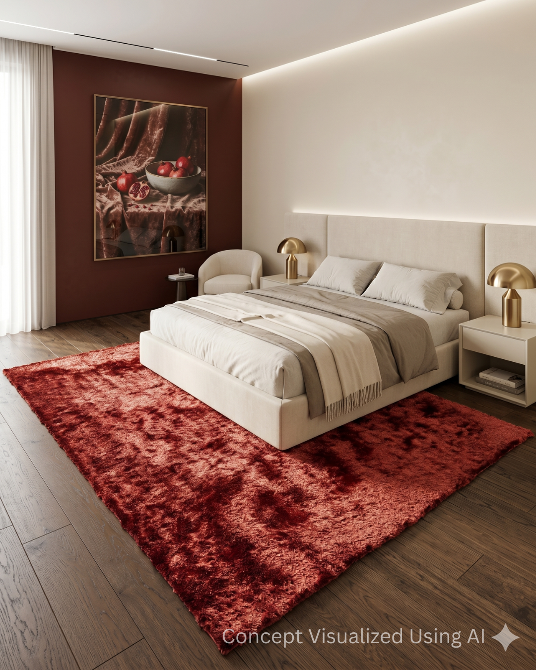 Feizy Indochine 4550F Rust shag rug in elegant bedroom