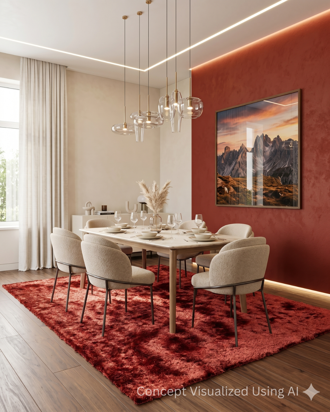 Feizy Indochine 4550F Rust plush area rug in modern dining room