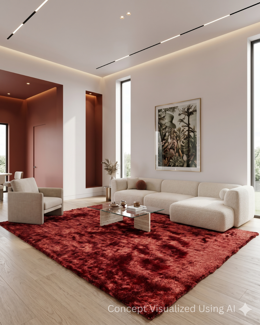Feizy Indochine 4550F Rust luxury shag rug in contemporary living room