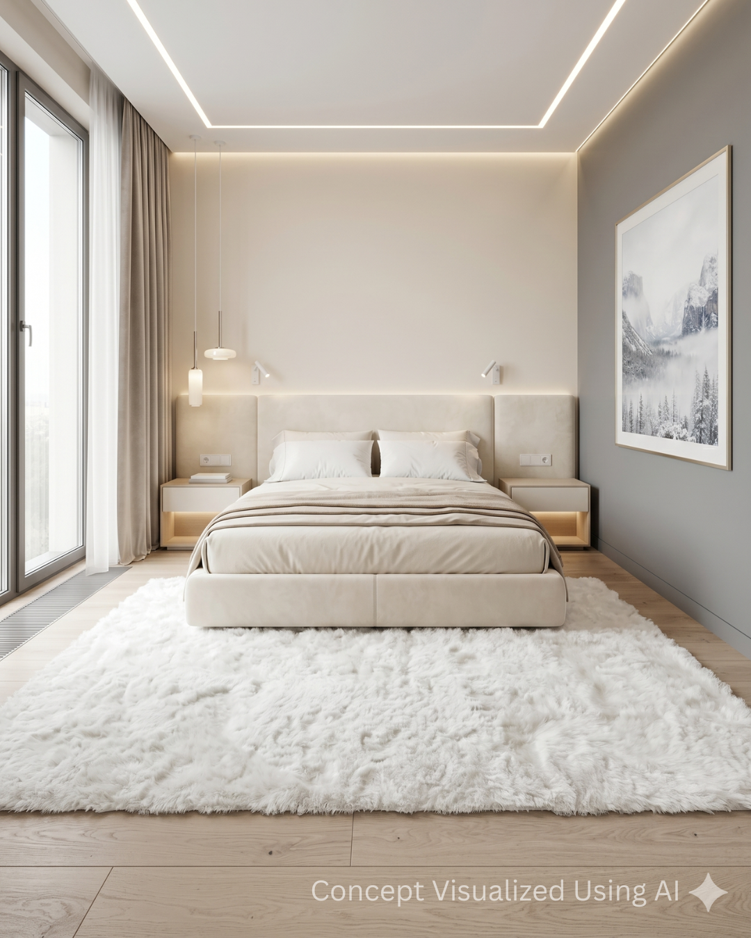 Feizy Indochine 4550F White plush rug in minimalist bedroom