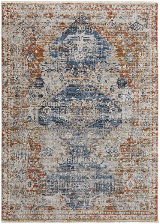 Feizy Kaia 39HWF Blue Red Transitional/Bohemian & Eclect Machine Woven Rug