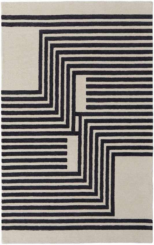 Feizy Maguire 8900F Ivory Black Transitional/Industrial/Mid-Ce Hand Tufted Rug