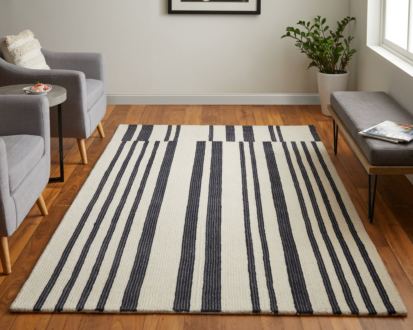 Feizy Maguire 8901F Ivory Black Transitional/Industrial/Mid - Ce Hand Tufted Rug - Rugs - Feizy - Atlanta Designer Rugs