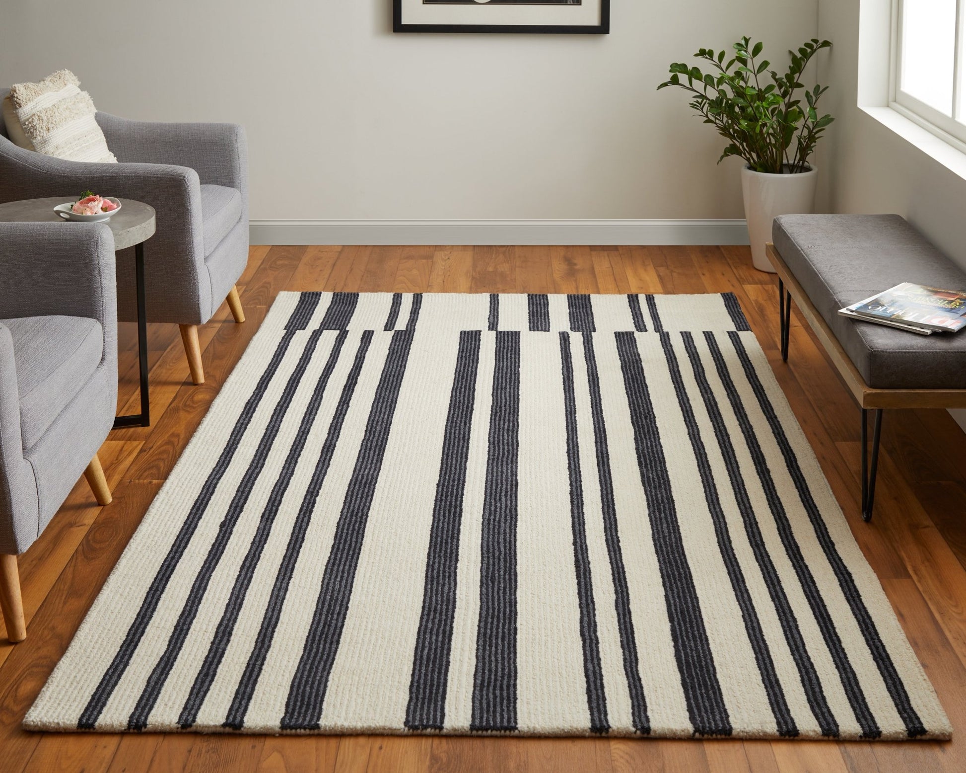 Feizy Maguire 8901F Ivory Black Transitional/Industrial/Mid - Ce Hand Tufted Rug - Rugs - Feizy - Atlanta Designer Rugs