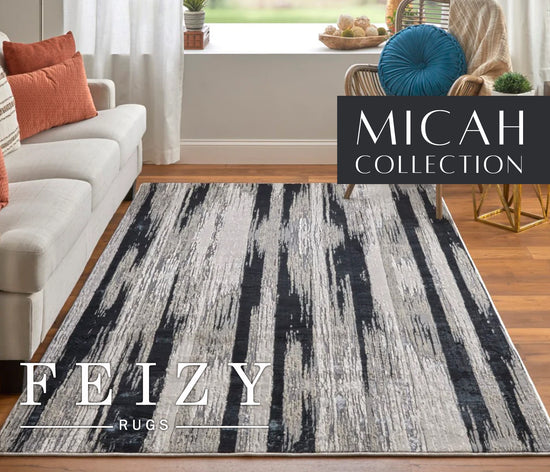 Feizy Micah Collection rug displaying contemporary geometric patterns in neutral tones for a chic and versatile home accent