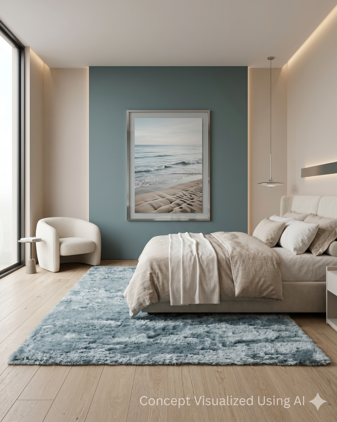 Feizy Indochine 4550F Light Aqua shag rug in serene bedroom