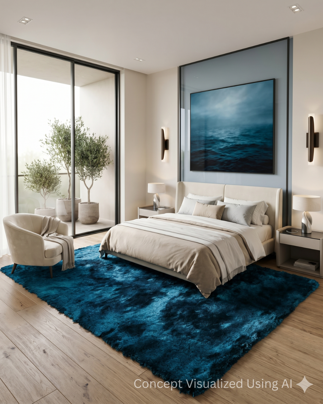 Feizy Indochine 4550F Teal shag rug in modern bedroom