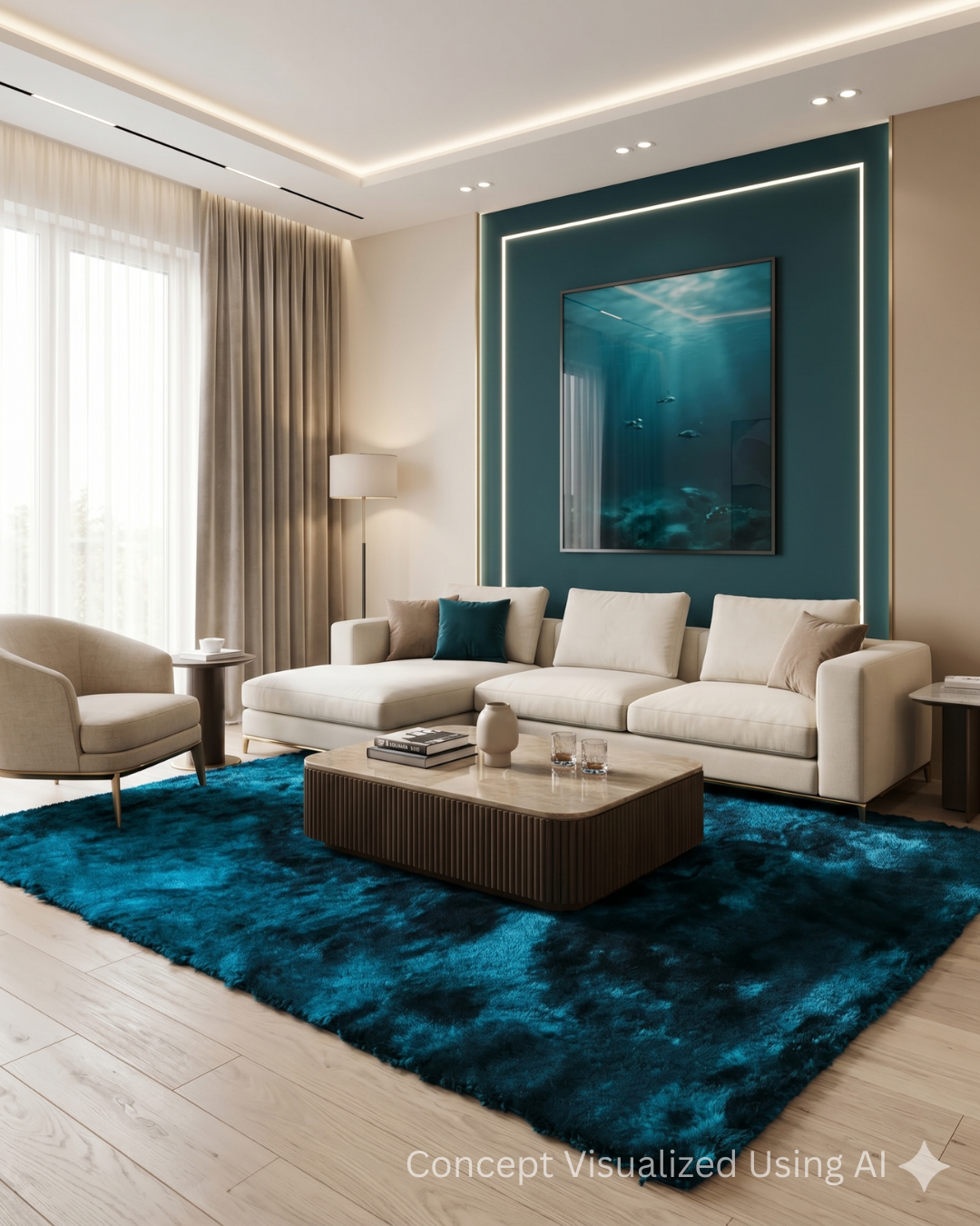 Feizy Indochine 4550F Teal shag rug in modern living room