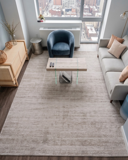 Feizy Deja 39PJF Beige modern abstract rug in bright contemporary living room