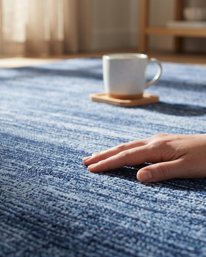 Feizy Deja 39PJF Blue plush textured rug close-up styleshot