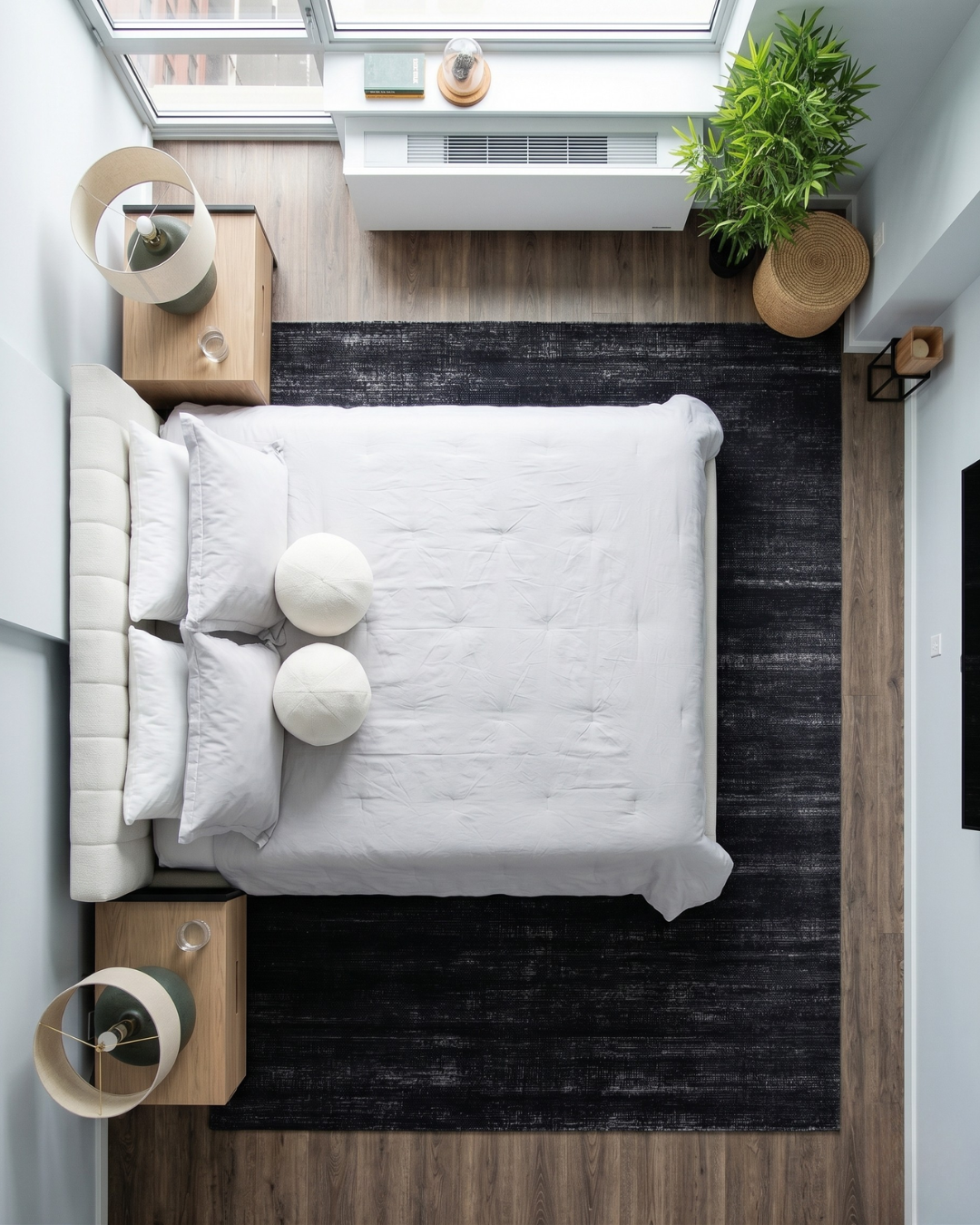 Feizy Deja 39PJF Charcoal modern charcoal rug in overhead bedroom view