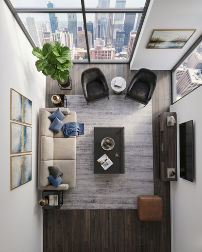 Feizy Deja 39PJF Gray modern abstract rug in overhead living room view