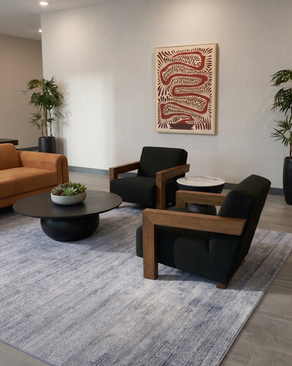 Feizy Deja Rug 39PJF light blue abstract rug in modern lounge seating area