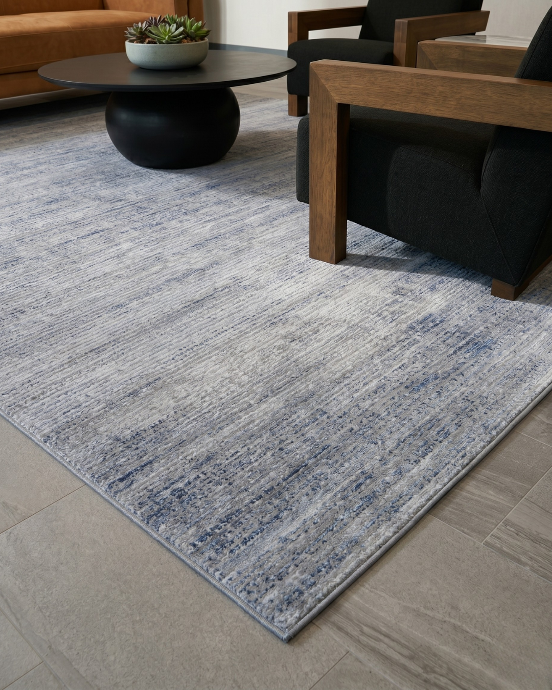 Feizy Deja Rug 39PJF light blue distressed abstract design in contemporary office lounge