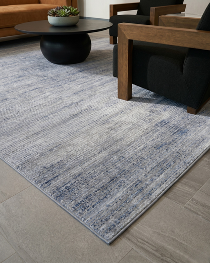Feizy Deja Rug 39PJF light blue distressed abstract design in contemporary office lounge