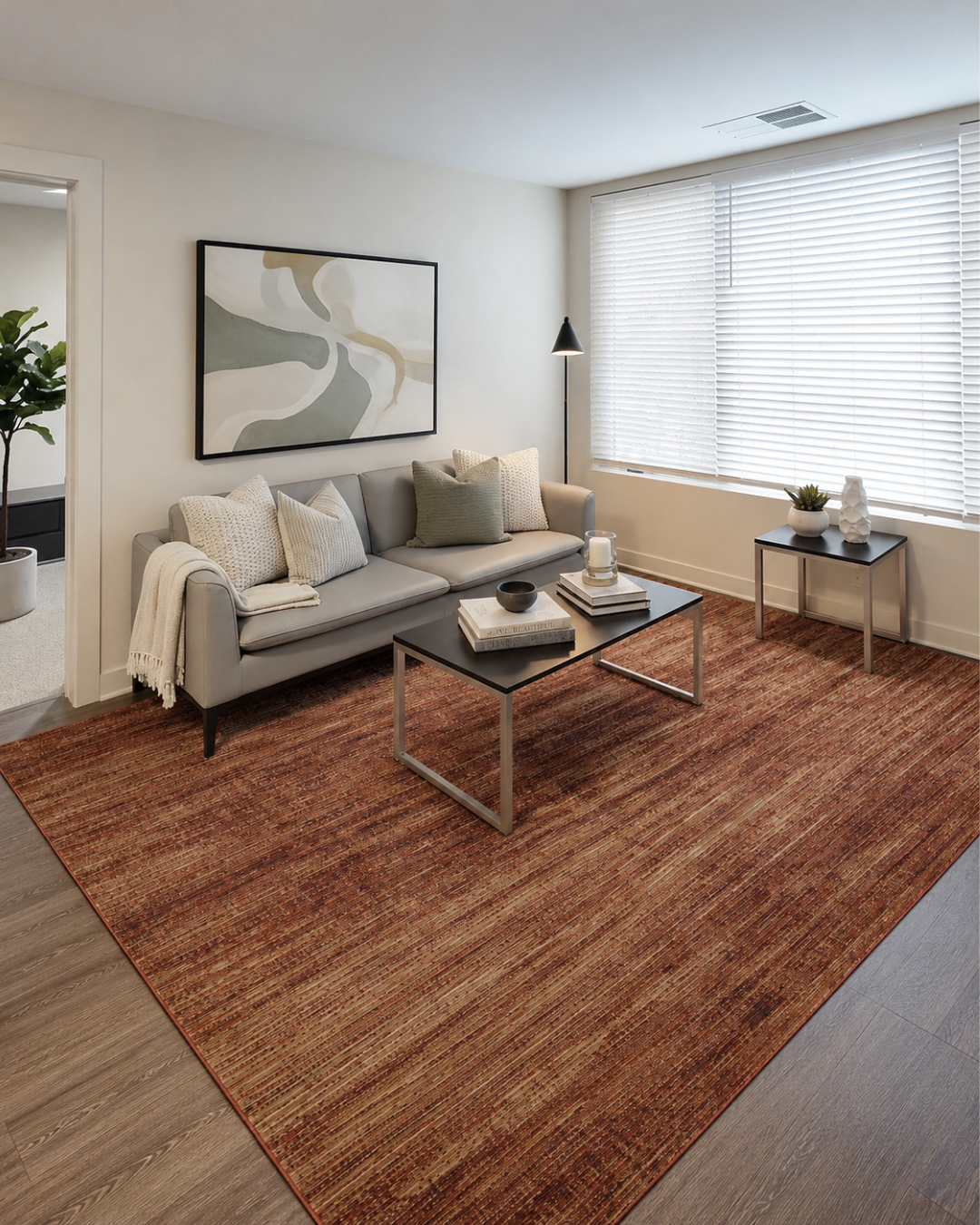 Feizy Deja Rug 39PJF terracotta distressed abstract design in modern living room