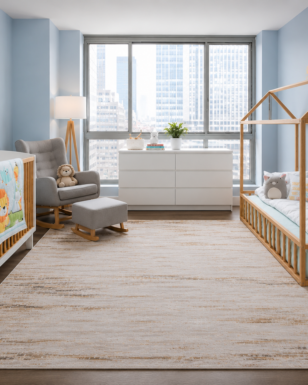Feizy Deja Rug 39PKF dark taupe textured abstract rug in modern nursery room