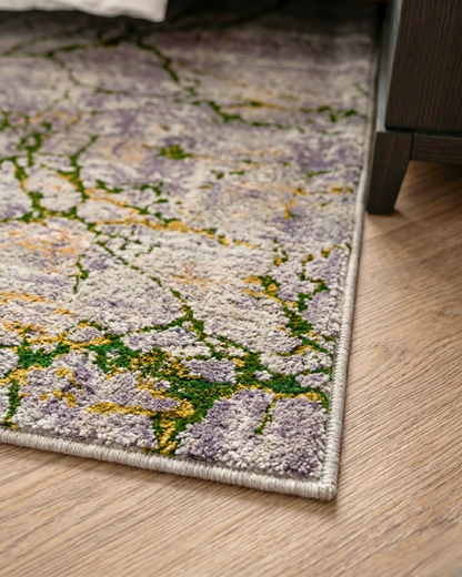 Feizy Pryor Rug 39NEF Green Multi textured abstract rug detail close-up