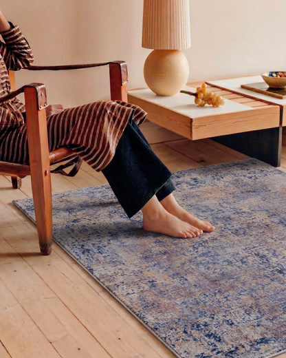 Feizy Pryor Rug 39NGF Blue Multi textured abstract rug detail close-up