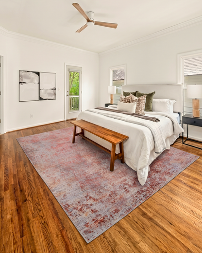Feizy Pryor Rug 39NGF Red Multi abstract rug in contemporary bedroom