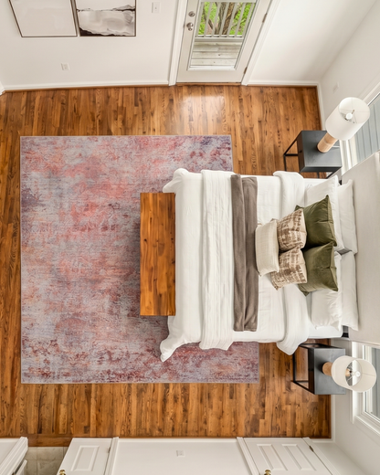Feizy Pryor Rug 39NGF Red Multi abstract rug overhead bedroom view