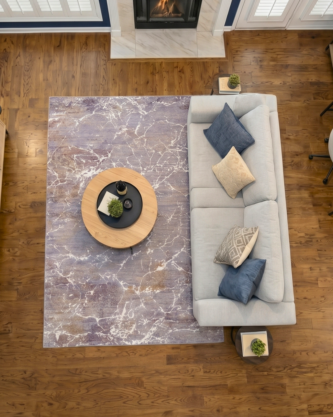 Feizy Pryor Rug 39NHF Ivory Multi abstract rug overhead living room view