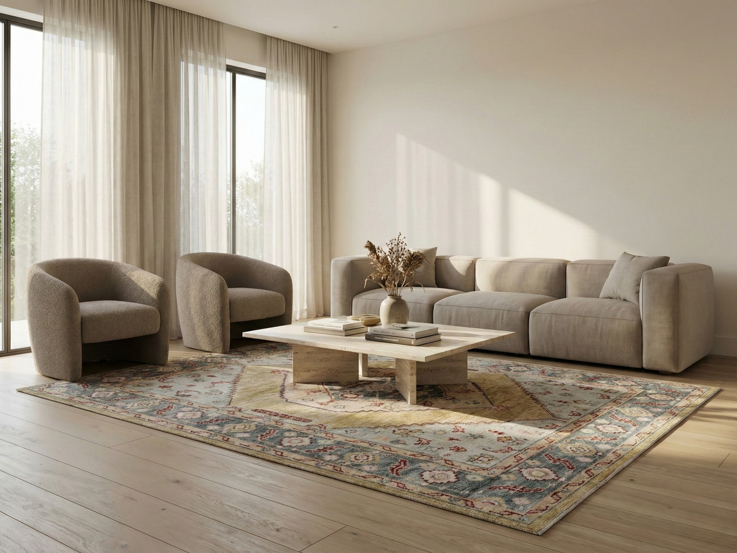 Artisan Felicity  Gold Blue Traditional Knotted Rug for Livingroom