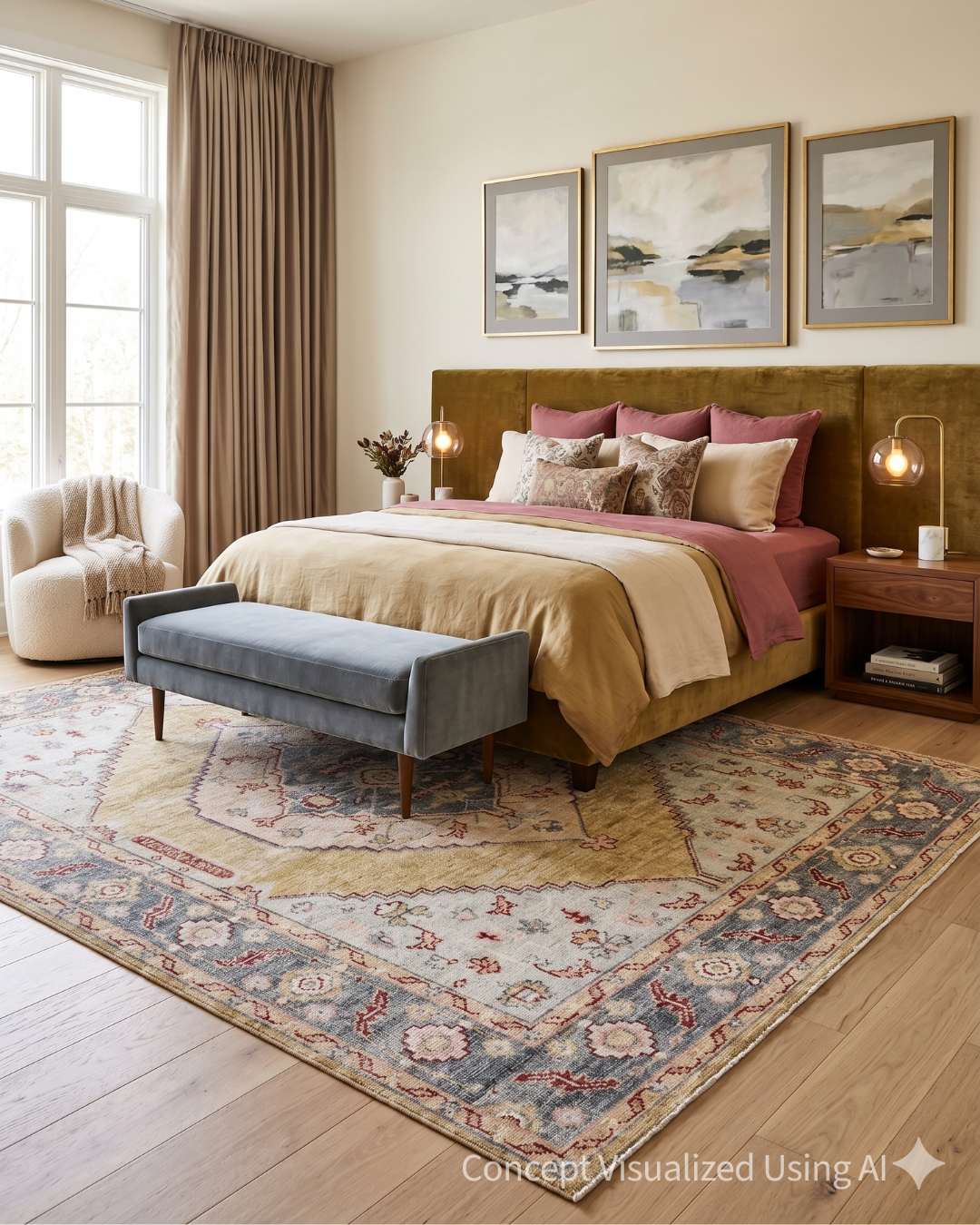 Artisan Felicity  Gold Blue Traditional Knotted Rug for Bedroom