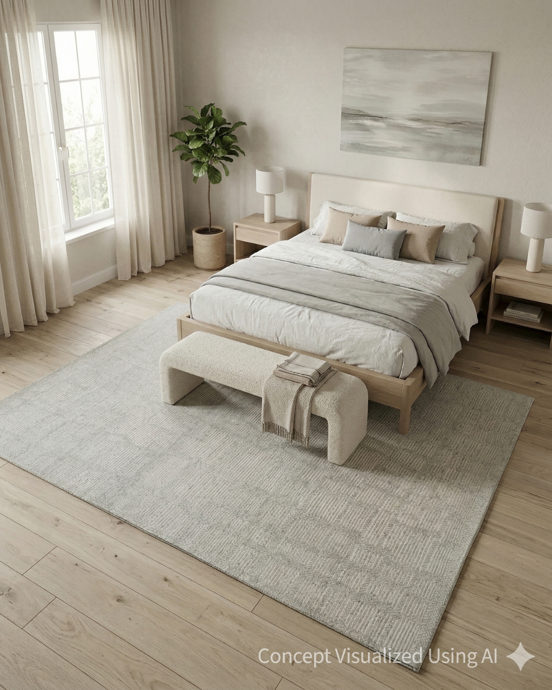 Artisan Harmony White White Contemporary Knotted Rug for Bedroom.