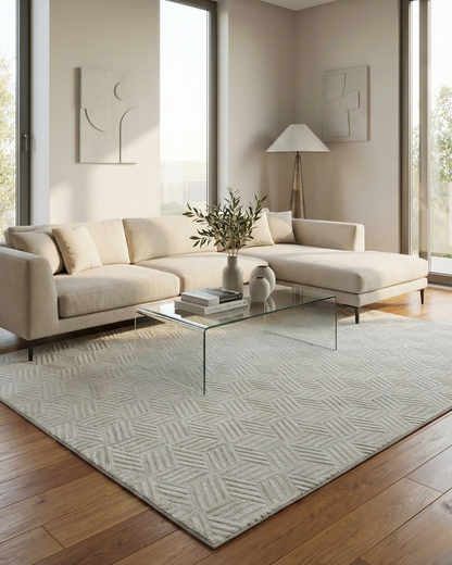 Artisan Harmony  White White Contemporary Knotted Rug