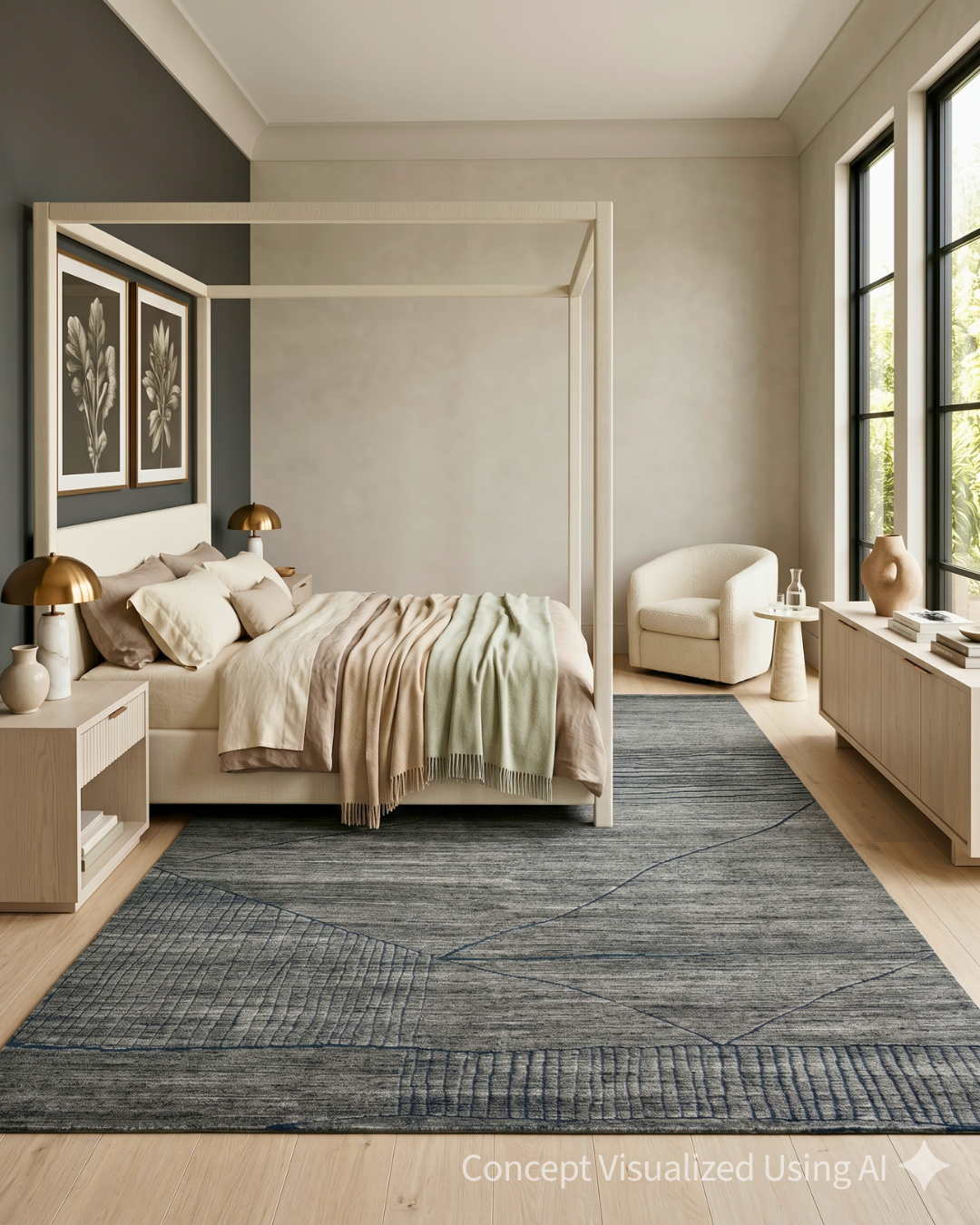 Artisan Harmony  Grey Lt Green Contemporary Knotted Rug for Bedroom