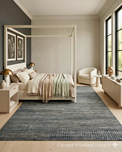 Artisan Harmony  Grey Lt Green Contemporary Knotted Rug for Bedroom