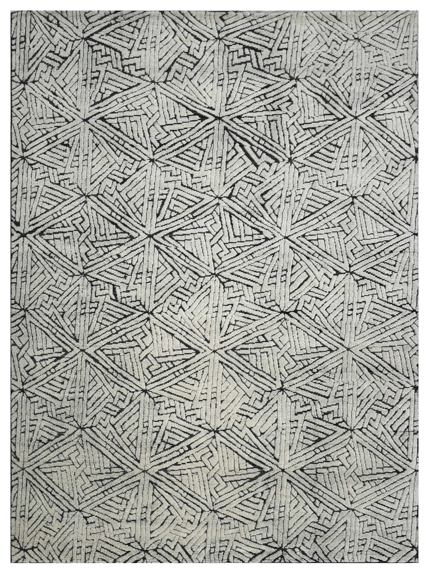 Artisan Harmony  White Black Contemporary Knotted Rug
