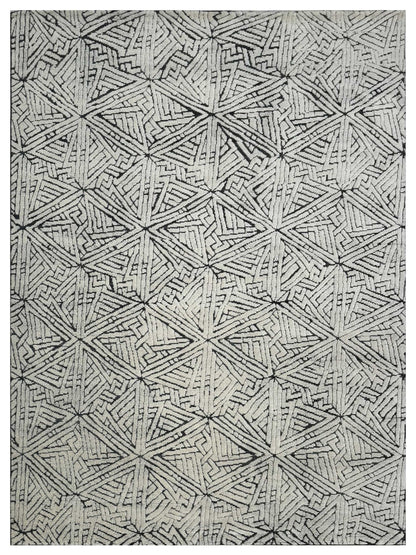 Artisan Harmony  White Black Contemporary Knotted Rug