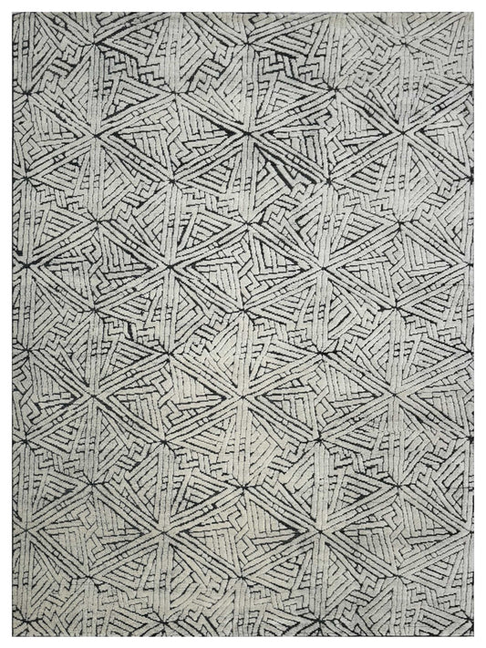 Artisan Harmony  White Black Contemporary Knotted Rug