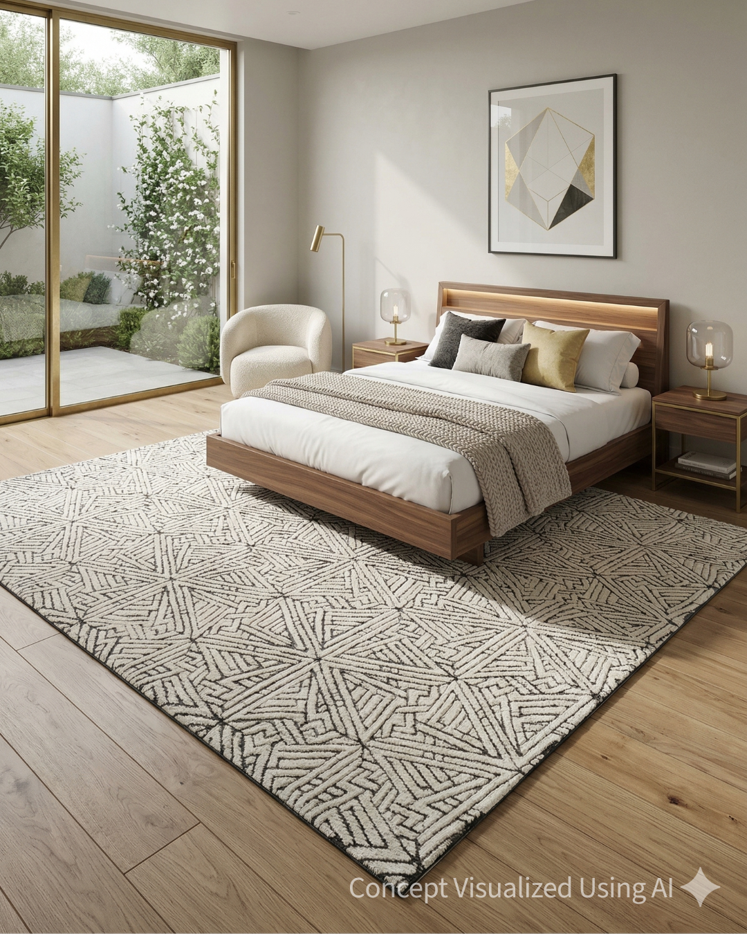 Artisan Harmony  White Black Contemporary Knotted Rug for Bedroom