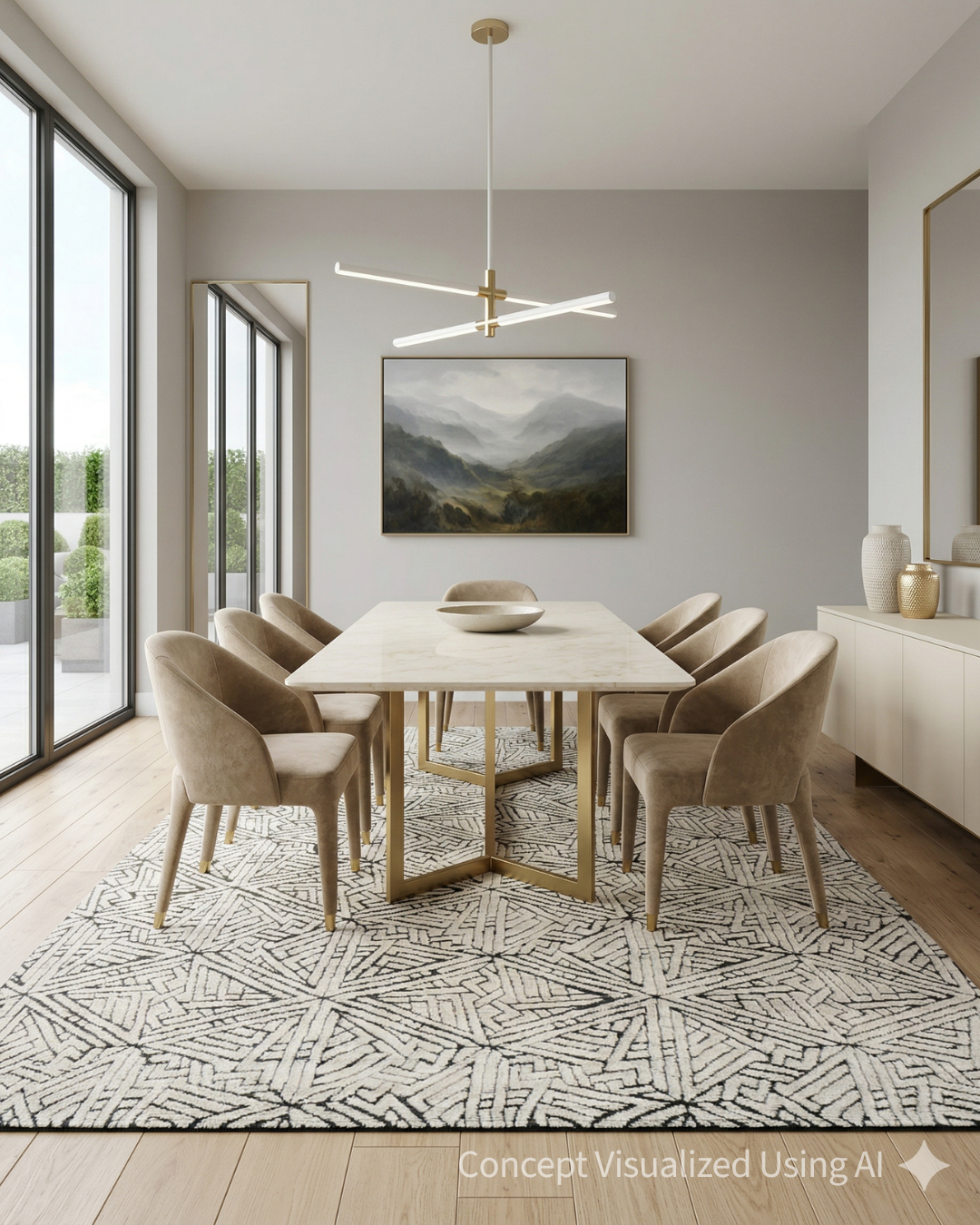 Artisan Harmony  White Black Contemporary Knotted Rug for Diningroom