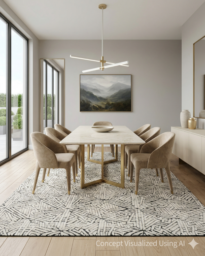 Artisan Harmony  White Black Contemporary Knotted Rug for Diningroom