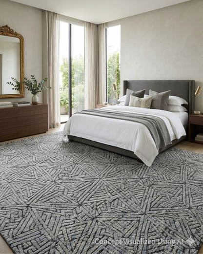 Artisan Harmony  Grey Black Contemporary Knotted Rug for Bedroom