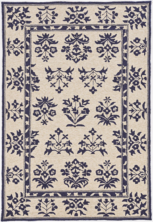 Kas Harbor 4208 Sand Blue Indoor/Outdoor Hand Hooked Rug