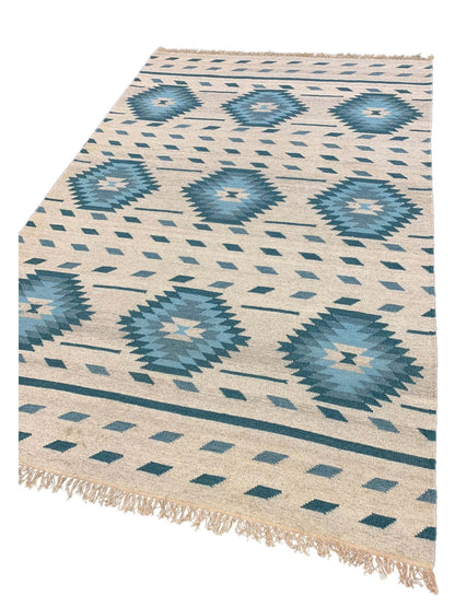Artisan Kim Natural Turquoise Kilim Woven Rug - Rugs - Artisan - Atlanta Designer Rugs