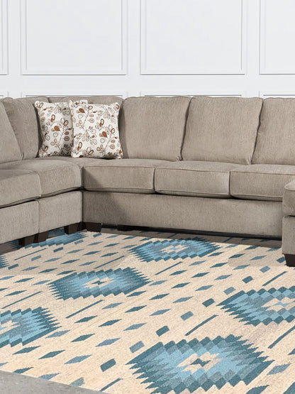 Artisan Kim Natural Turquoise Kilim Woven Rug - Rugs - Artisan - Atlanta Designer Rugs