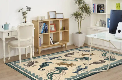 Kas Harbor 4204 Ivory Teal Indoor/Outdoor Hand Hooked Rug