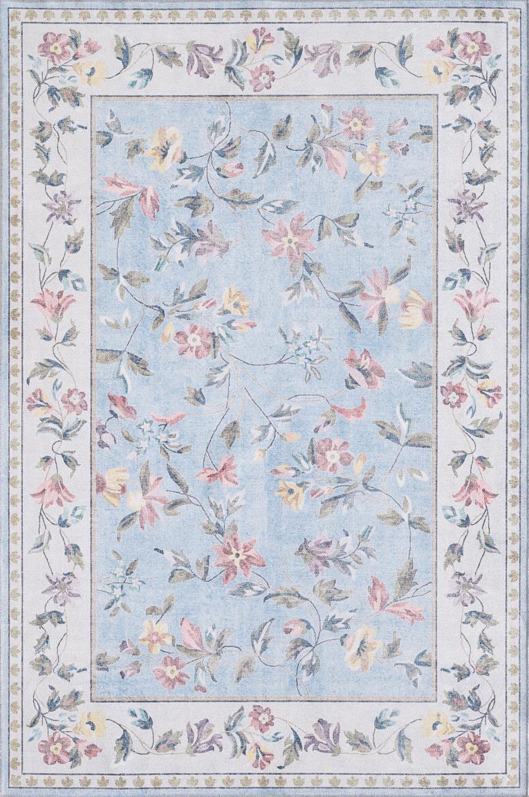 Kas Chantelle 3307 Blue Ivory Florals & Tropicals Machine Woven Rug