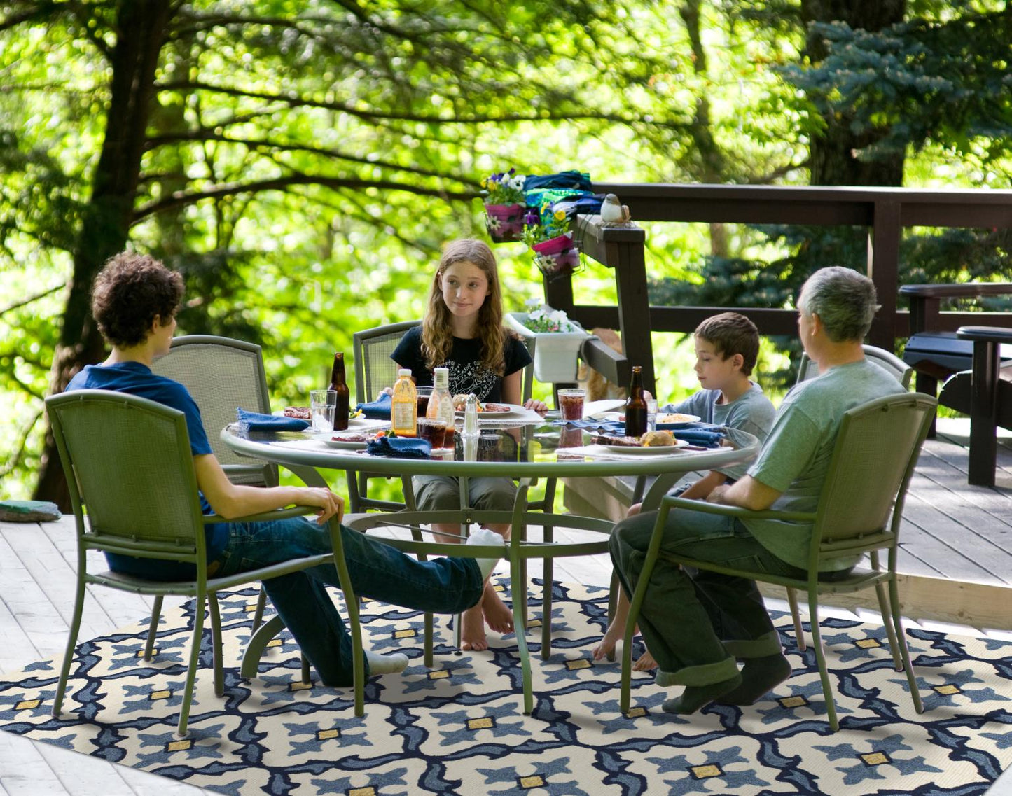 Kas Harbor 4210 Ivory Blue Indoor/Outdoor Hand Hooked Rug