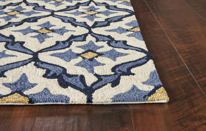 Kas Harbor 4210 Ivory Blue Indoor/Outdoor Hand Hooked Rug