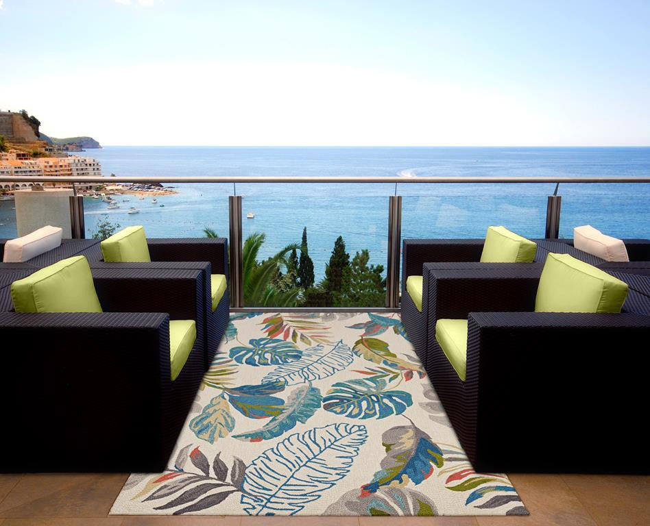 Kas Harbor 4211 Ivory Teal Indoor/Outdoor Hand Hooked Rug