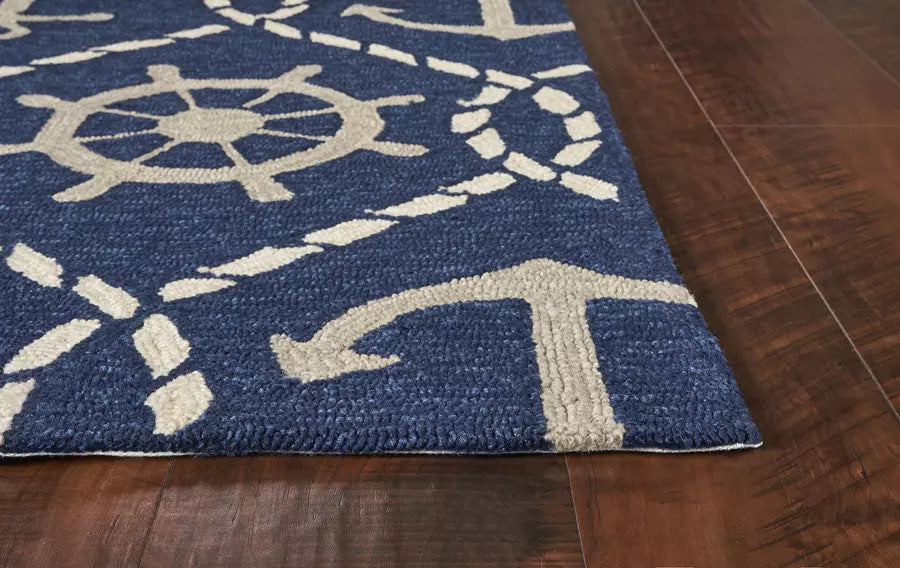 Kas Harbor 4220 Navy Indoor/Outdoor Hand Hooked Rug