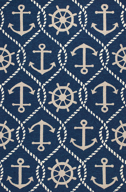 Kas Harbor 4220 Navy Indoor/Outdoor Hand Hooked Rug